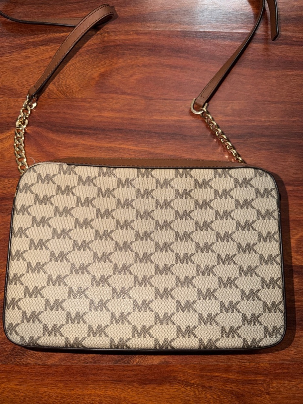 Michael Kors Beige Brown Signature MK Crossbody Bag - Picture 11 of 17